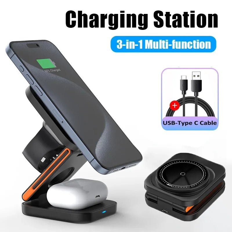 Charging Station  3 in 1 Magnetic Stand for iPhone 12–15, Apple Watch & AirPods