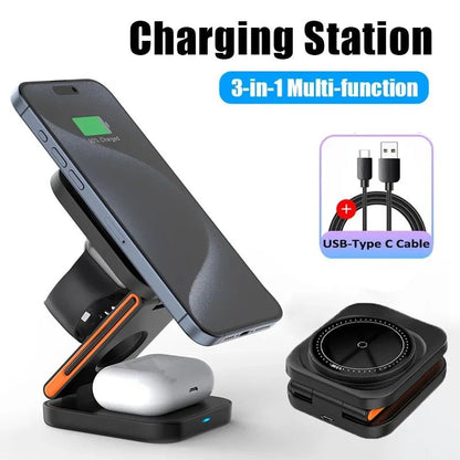 Charging Station  3 in 1 Magnetic Stand for iPhone 12–15, Apple Watch & AirPods