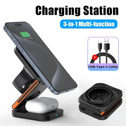 Charging Station  3 in 1 Magnetic Stand for iPhone 12–15, Apple Watch & AirPods