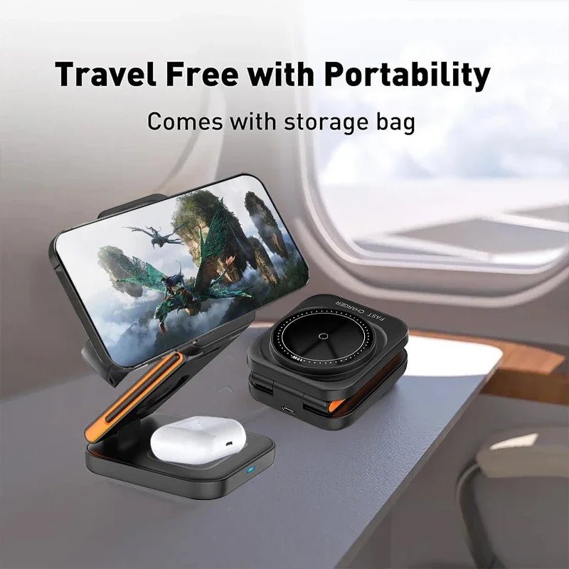 Charging Station  3 in 1 Magnetic Stand for iPhone 12–15, Apple Watch & AirPods