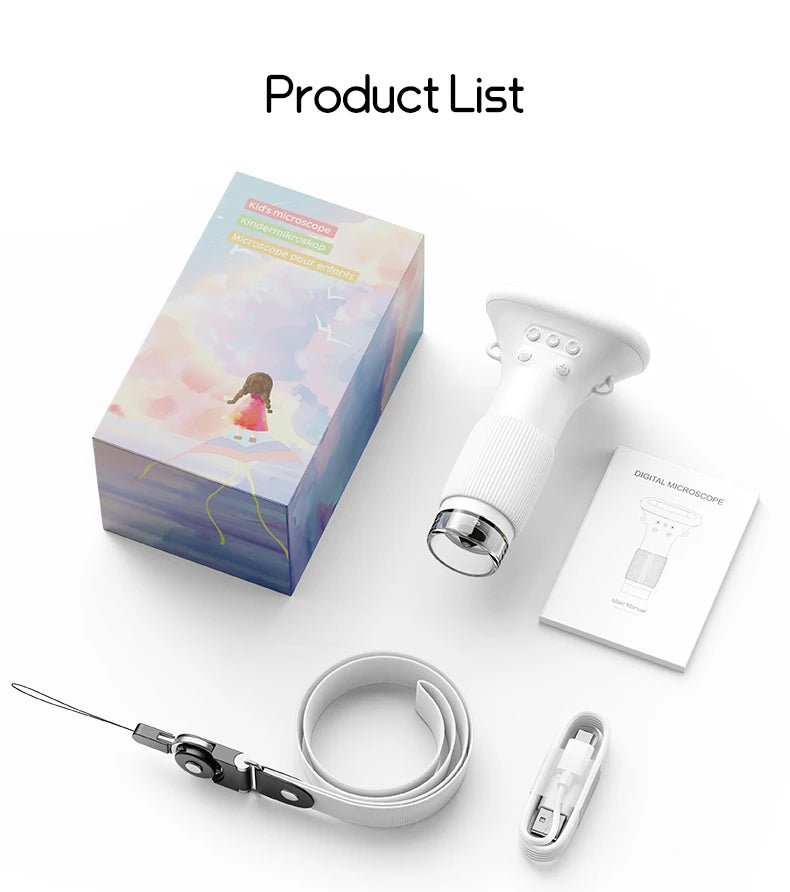 Microscopio digitale tascabile per bambini – Zoom 1000X con schermo IPS e luci LED 