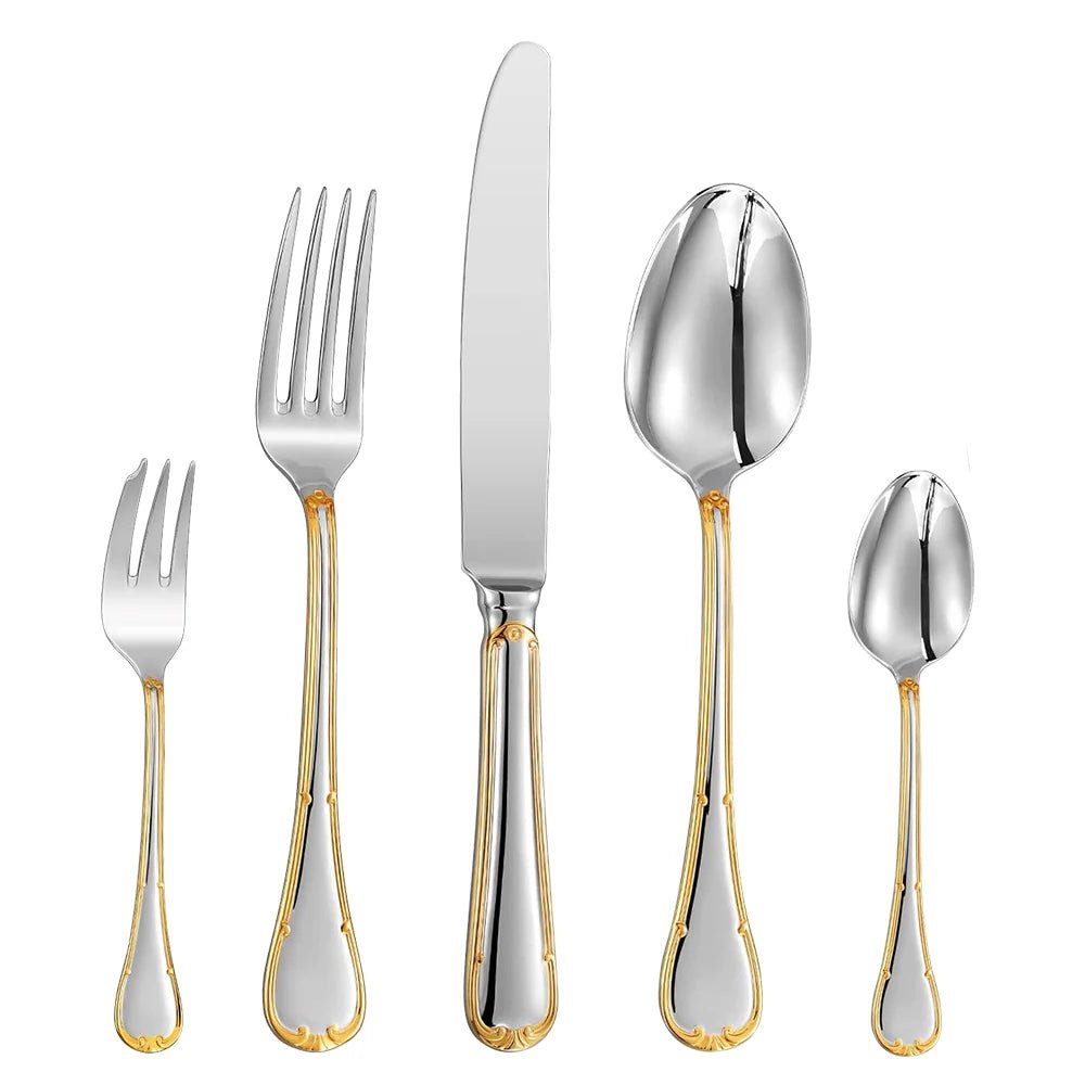 Set di posate in acciaio inossidabile di alta qualità, in oro, da 4 a 25 pezzi, con coltello, forchetta e cucchiaio, per cene eleganti