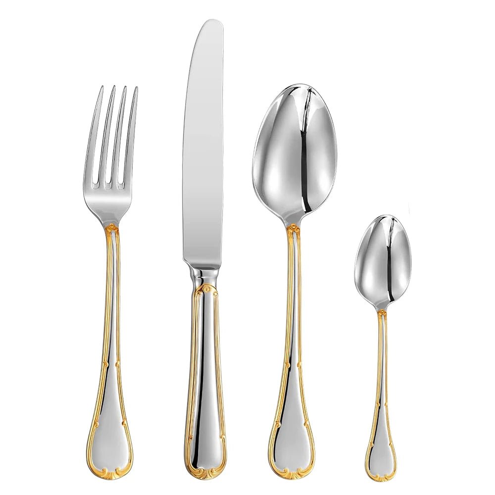 Set di posate in acciaio inossidabile di alta qualità, in oro, da 4 a 25 pezzi, con coltello, forchetta e cucchiaio, per cene eleganti