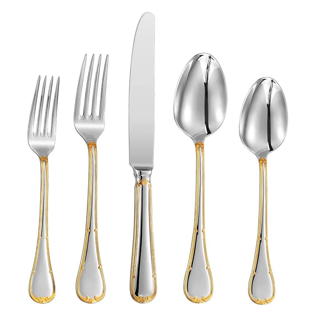 Set di posate in acciaio inossidabile di alta qualità, in oro, da 4 a 25 pezzi, con coltello, forchetta e cucchiaio, per cene eleganti
