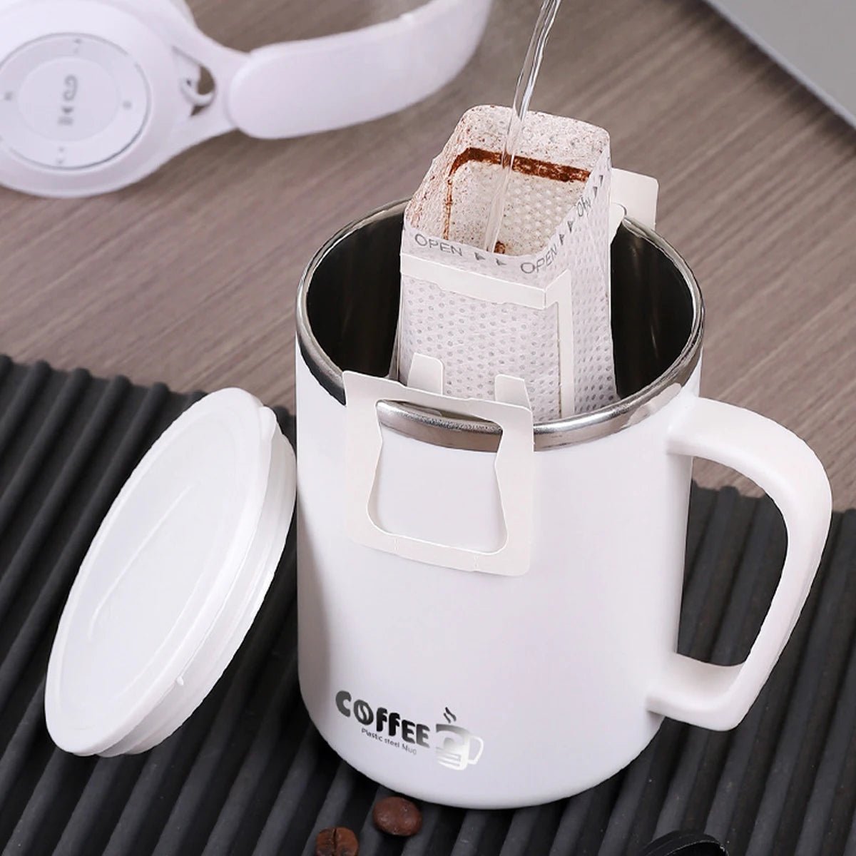 Tazza termica in acciaio inossidabile – Tazza da caffè a doppia parete con coperchio e manico di WORTHBUY (480 ml) 