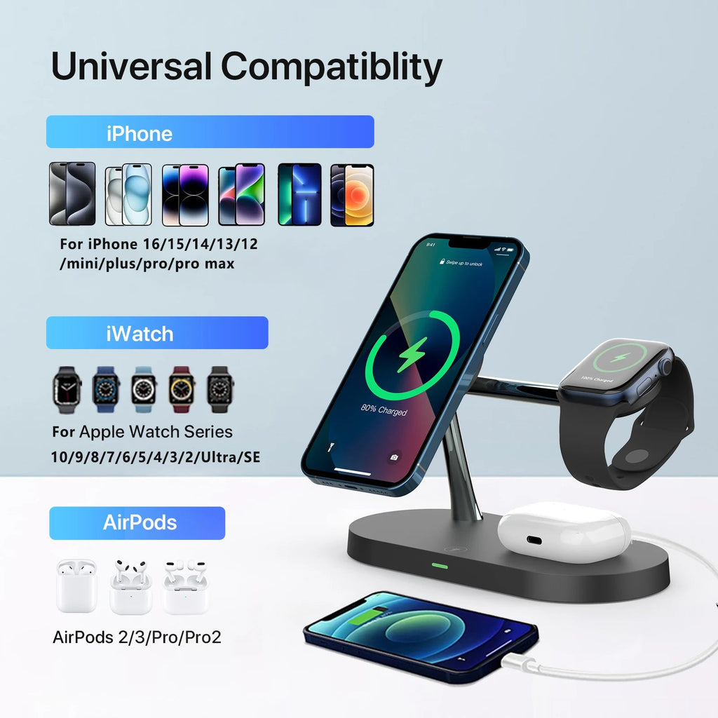 TriPower Wireless Charger for iPhone, Watch & AirPods