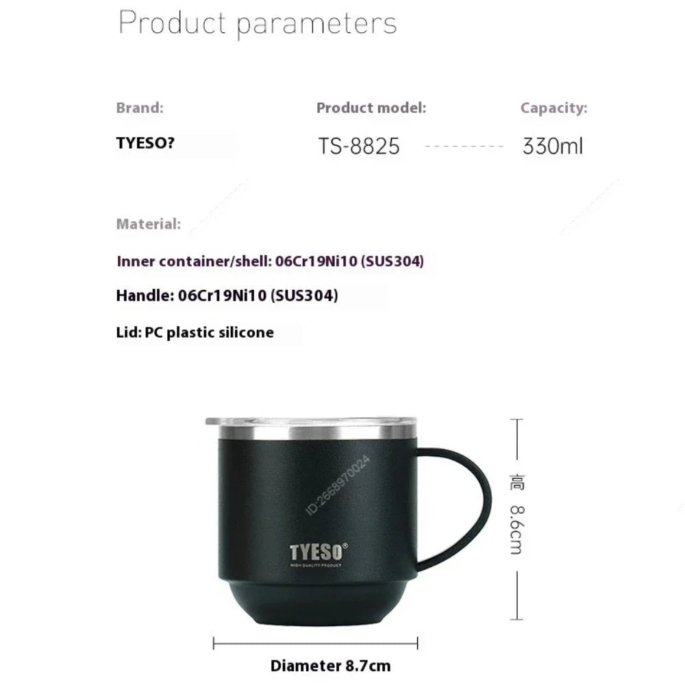 Tazza da caffè Tyeso Everyday – Tazza in acciaio inossidabile resistente con coperchio trasparente 